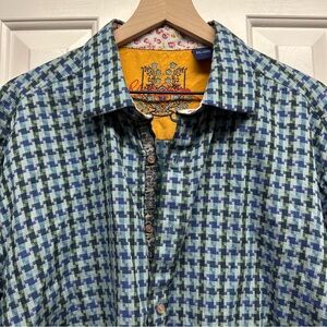 Robert Graham Mens Sz 2XL Classic Button Front Blue Floral‎ Flip Cuff Shirt